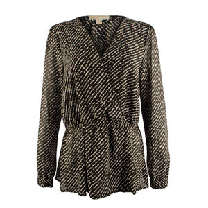 NWT Michael Kors Women's Long Sleeved Striped Peplum Top-CB-S $89.5